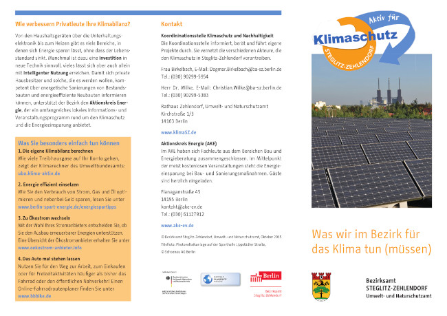 Flyer mit Projektlogo Klimaschutz Steglitz-Zehlendorf